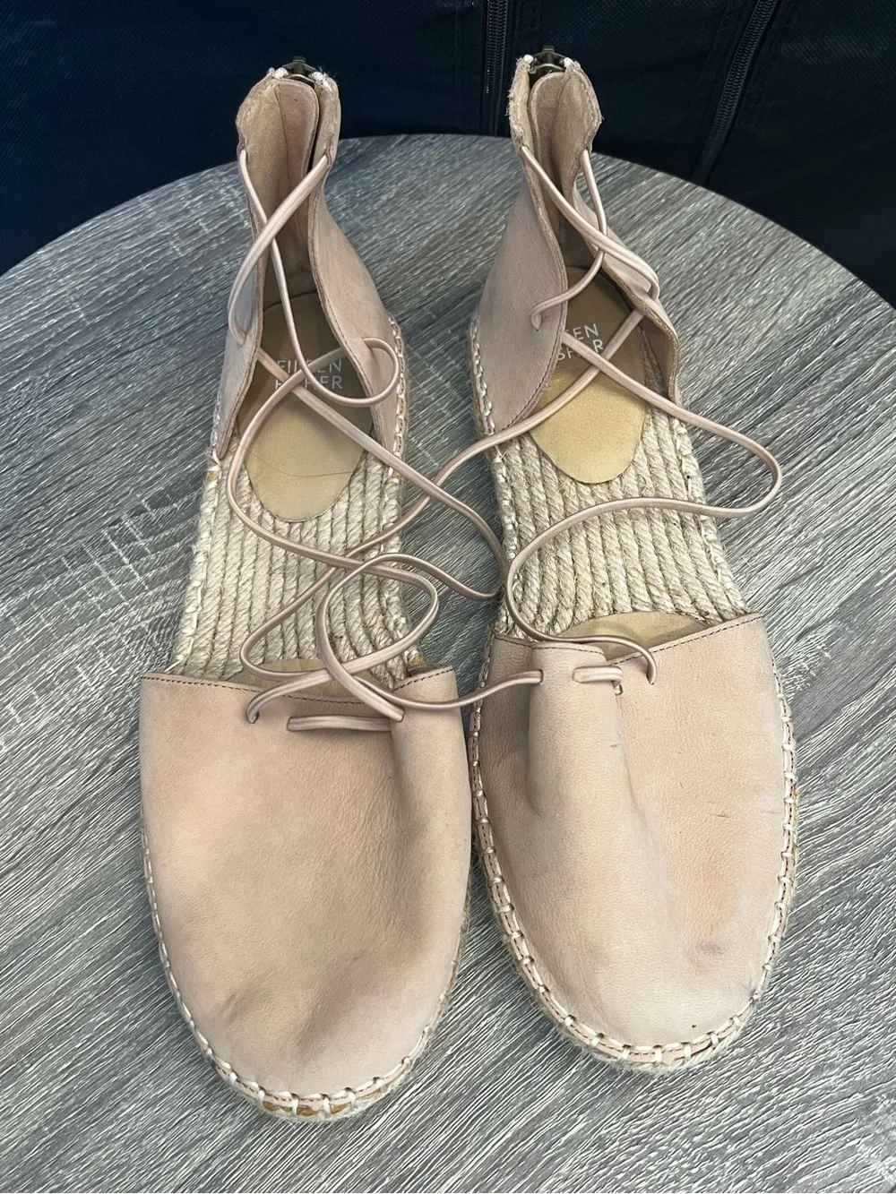 Eileen Fisher Lee D'Orsay Flat Espadrille Sandals Tan Leather- Size 9
